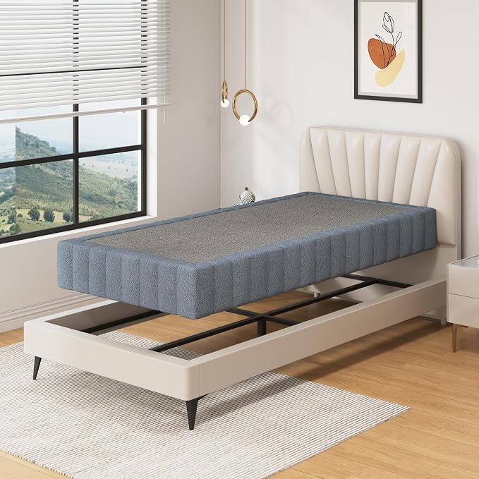 SHLAND Box Spring Twin XL 9 Inch Metal Box Springs Twin XL Size Basics Bed Base, Mattress Foundation, Heavy Duty Structure with Cover, Easy Assembly