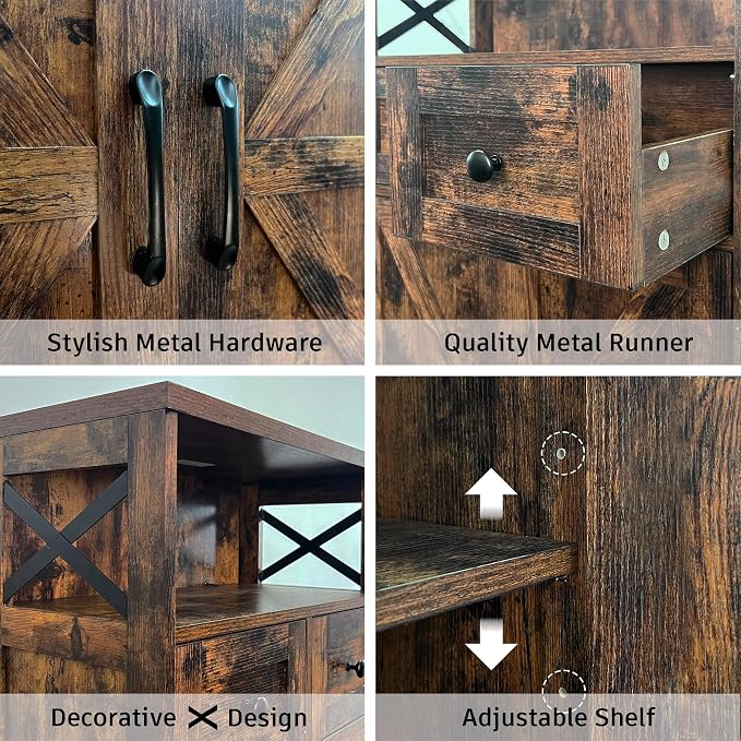 Befrases Farmhouse Storage Cabinet with Drawers and Shelves, Kitchen Pantry Storage Cabinet, Floor Hutch Cupboard for Dining Living Room Home Office, Rustic Brown