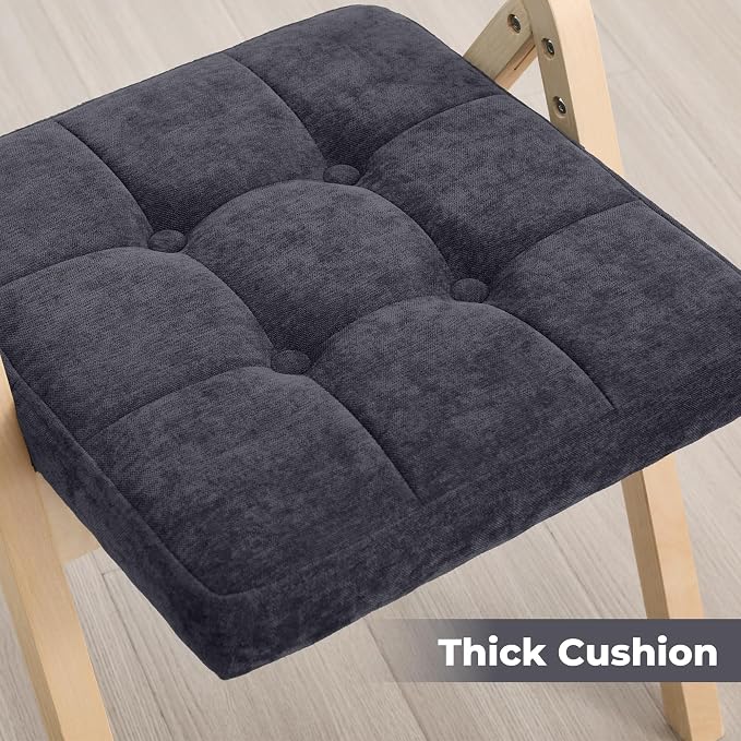 4-Pack Folding Dining Chairs with Cushion,Padded Foldable Dining Chairs,Portable Wooden Folding Chairs with Tufted Buttons Seat for Dining Rooms Kitchen Wedding and Party Indoor Darkgrey