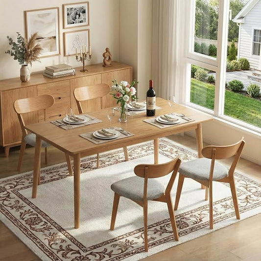 100% Solid Wood Dining Chairs,Mid Century Modern Dining Chairs with Rounded Backrest,Kitchen,Dining Room Chairs Set of 1/2/4 (4, Original Color Grey Upholstery)