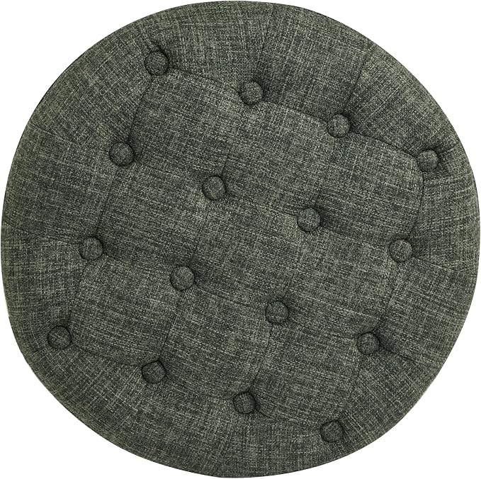 HomePop 19" Button Tufted Round Storage Ottoman - Green Clover Fabric