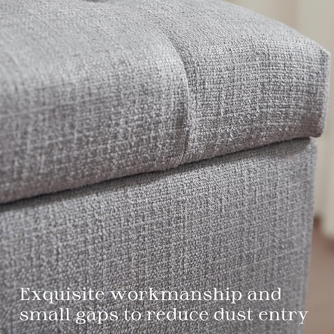Zihanhome Small Ottoman with Storage, Upholstered Button Tufted Ottoman Foot Rest, Foot Stools, 24" Rectangle Bench with Storage for Living Room, Bedroom, Corners, Dorms and Apartments (Grey)