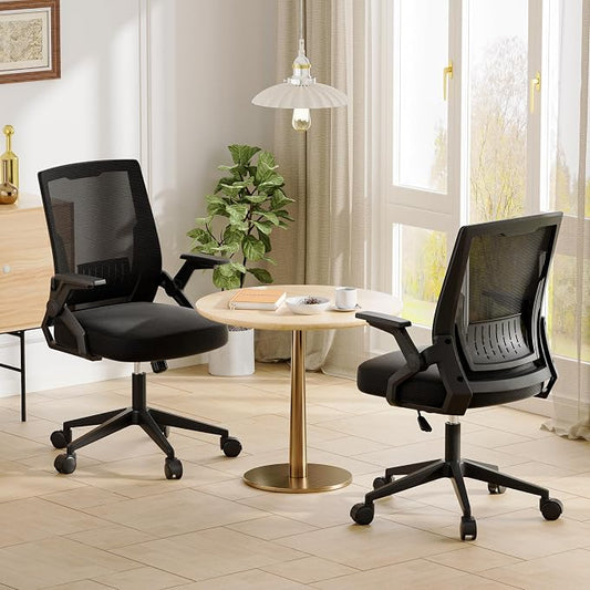 GTPLAYER Ergonomic Office Chair with Flip-up Armrests Executive Computer Chair for Home Office, Breathable Mesh & Comfy Lumbar Support, Pack of 2, Space Black