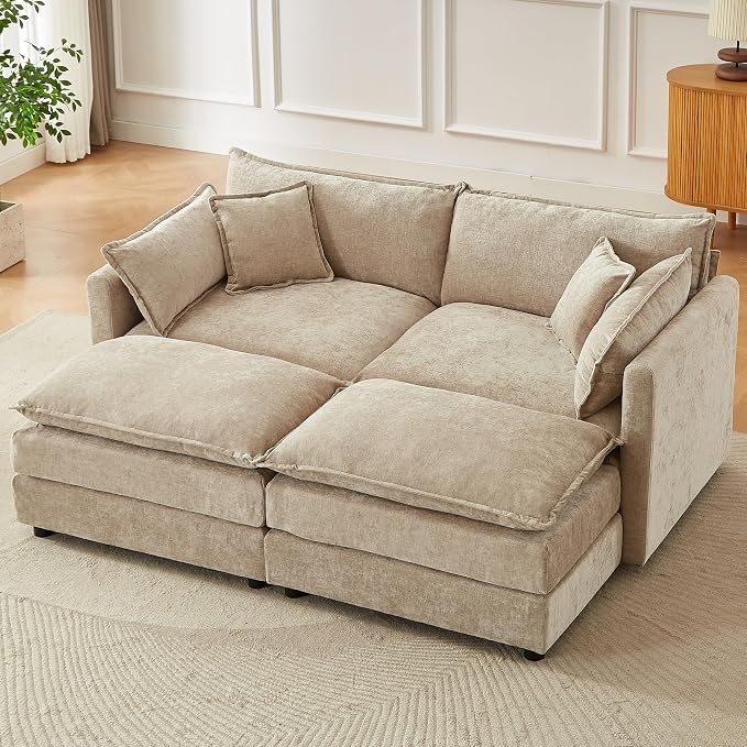 Modular Sectional Sofa, 77 Inch U Shaped Couch Set with Armrests, 2-Seater Comfy Cloud Couches for Living Room Apartment, Coffee
