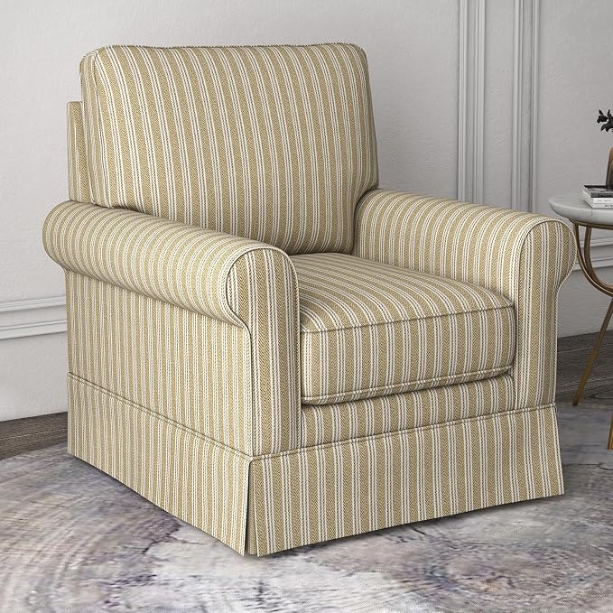 INZOY Swivel Accent Chair Set of 2, Mid Century Modern Reading Chair, Upholstered Swivel Square Chair for Living Room Bedroom Small Spaces, Fully Assembled, Brown Stripe