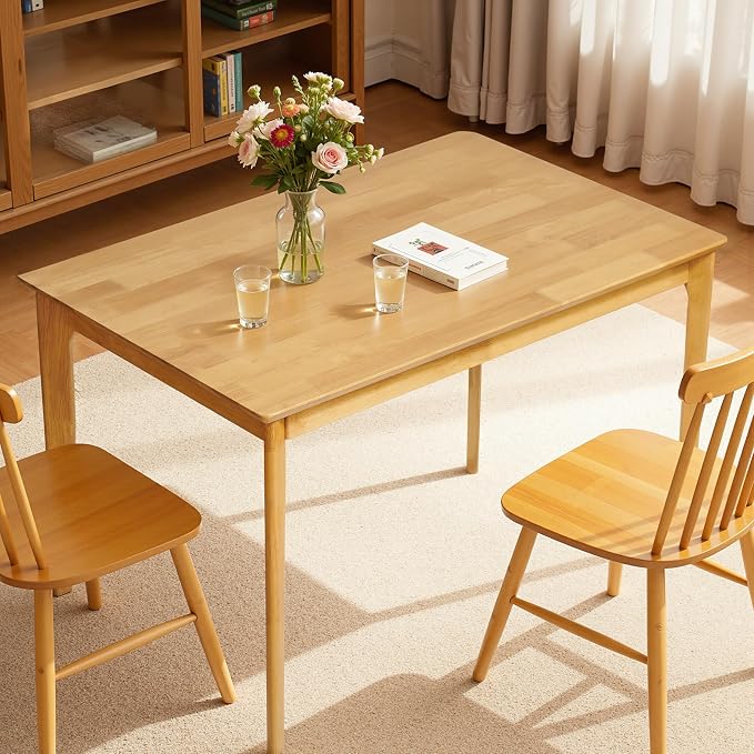Hokway Dining Table for 4, 43 Inch Rectangular Solid Wood Kitchen Table for Small Space, Modern Dinner Table for Dining Room, Living Room, Office, Natural