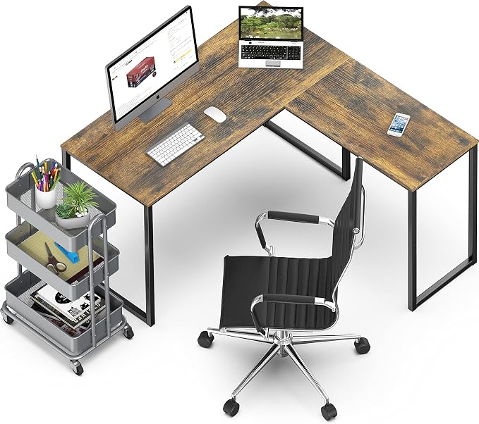 SHW Mission 48 x 48 Inches L-Shape Home Office Computer Desk, Rustic Brown