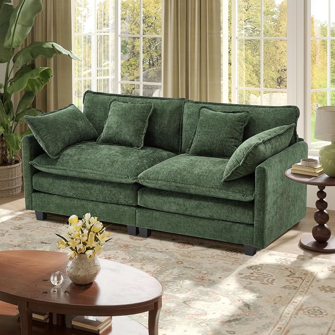77.6" Modular Sectional Sofa,Loveseat Couch for Living Room, Modern Deep Seat Sofa 2 Seater Chenille Fabric Comfy Cloud Couches with Throw Pillows for Apartment,Small Spaces
