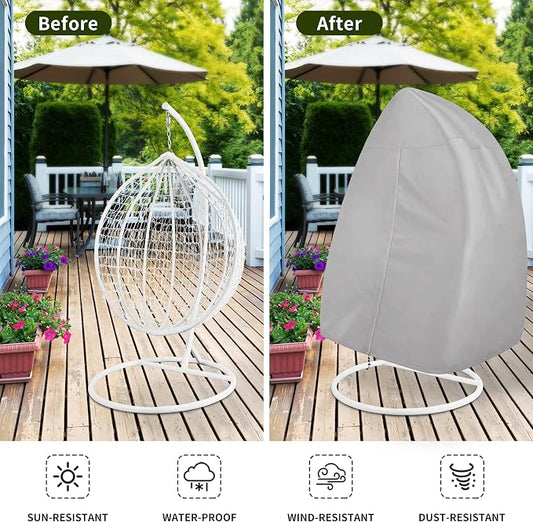 Easy-Going Patio Hanging Egg Chair Cover, UV Resistant Waterproof Outdoor Single Seat Swing Chair Cover with Zipper, Grey