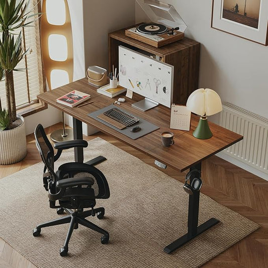 Agilestic Electric Standing Desk, 71 x 31.5 Inches Height Adjustable Desk, Sit Stand up for Work Office Home, Ergonomic Rising Computer Table with Memory Preset, Dark Walnut