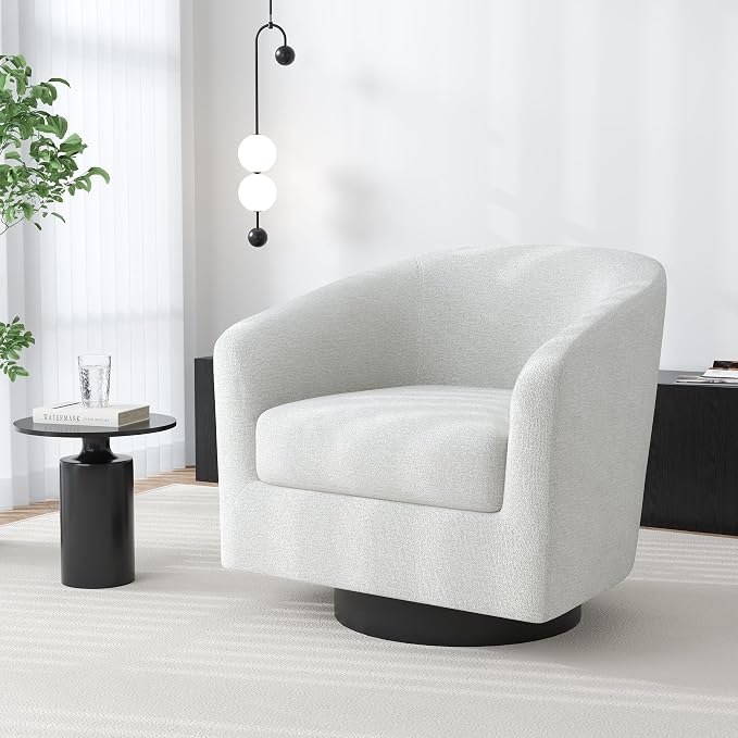 Swivel Barrel Accent Chair, Modern Round Chenille Fabric Arm Chair for Living Room, Bedroom, Comfy Club Reading Chairs for Adults(Chenille Fabric, Beige, Set of 4