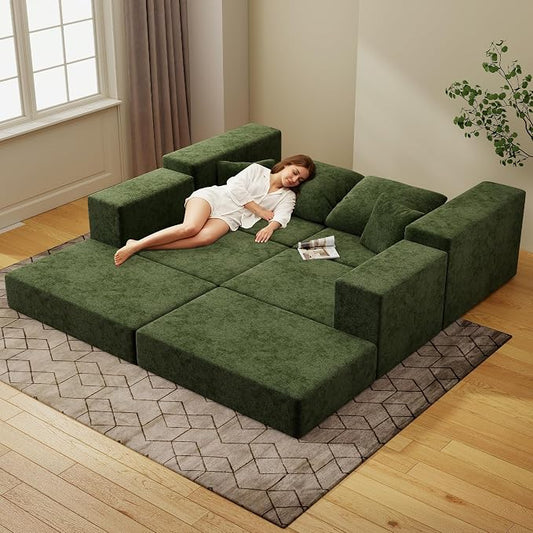 Cloud Modular Sectional Sofa, Comfy Boneless Couch for Living Room, Modern L-Shaped Couch with Reversible Chaise, Customizable Sleeper Sofa with Non Slip, No Assembly & Deep Seat, Green