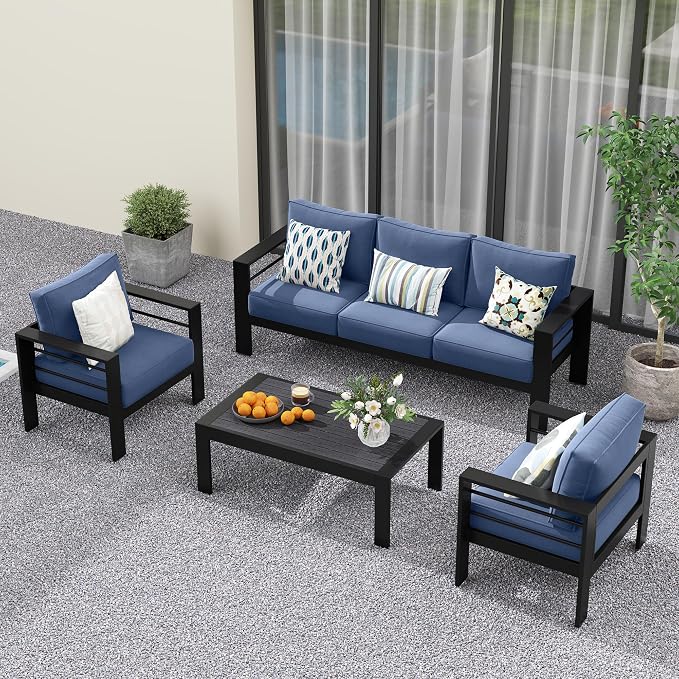 Solaste Aluminum Patio Furniture Set for All Weather, Oversized Metal Outdoor Furniture Set with 27.5" Deep Seating and 3.2" WIde Armrest, Outdoor Patio Conversation Sets with 10’’ Back Suport Cushion