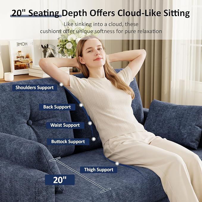 Vipbear 48" Loveseat Sofa,Modern Small Couches for Small Spaces,Blue Chenille Love Seat Couch for Living Room,Bedroom,Apartment,Office,Deep Seat,Throw Pillow,Side Pockets,Square Armrest