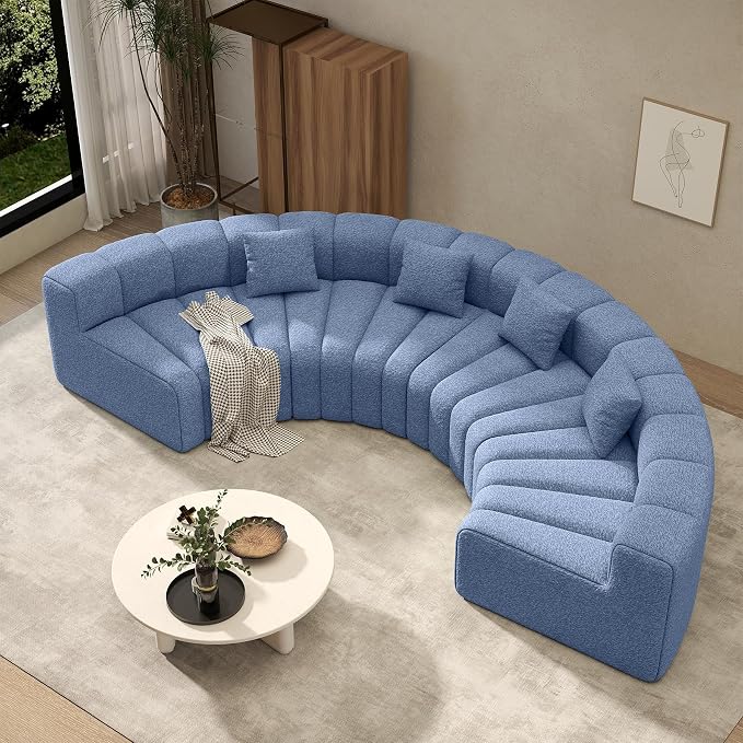 Oversized Curved Sofa, 4 Seater Modular Velvet Cloud Couch, Modern Boneless Sectional Couches for Living Room, No Assembly Required, Light Blue 1PC
