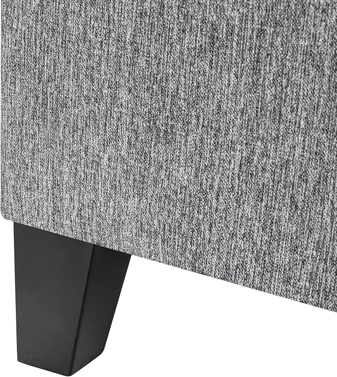 Adeco 18-Inch Cube Storage Ottoman, Upholstered Linen Footrest Stool with Hinged Lid for Living Room & Bedroom, Small Vanity Seat with Solid Wood Legs, Supports 350 lbs, Beige Grey