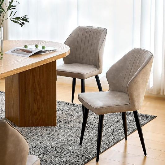 CLIPOP Faux Leather Dining Chairs Set of 2, Leather Dining Chairs, Mid-Century Modern Dining Room Chairs, Upholstered Kitchen Chairs with Metal Legs, Leisure Chair for Guest Reception Room - Beige