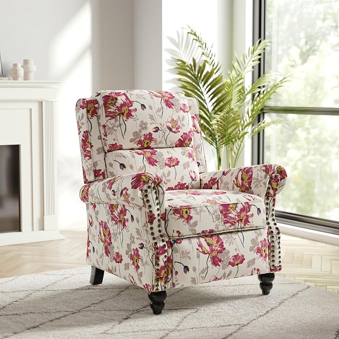 Recliner Chair, Modern Pushback Armchair with Adjustable Backrest & Footrest for Bedroom, Living Room (Pattern Floral,Set of 2)
