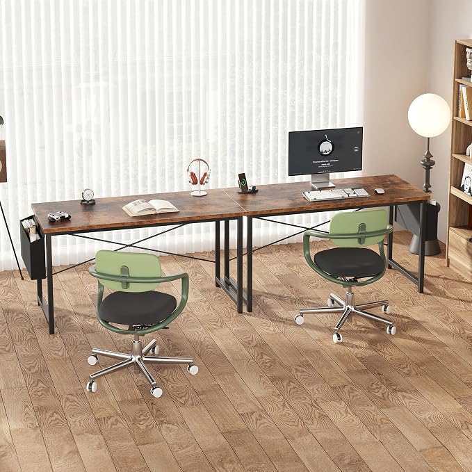 OLIXIS Computer Desk, 55 Inch Home Office Desks for Small Spaces, Writing Craft Study Gaming Table for Bedroom, Modern Computer Workstation with Storage Bag, Rustic Brown