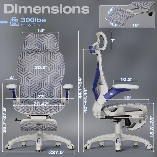 ELABEST X100 Ergonomic Mesh Office Chair with Footrest, Big and Tall Hone Desk Chair with 5D Flip-Up Arms, Adjustable 3D Lumbar Support,Gaming & Executive Computer Chairs (Cybernetic Pulse)