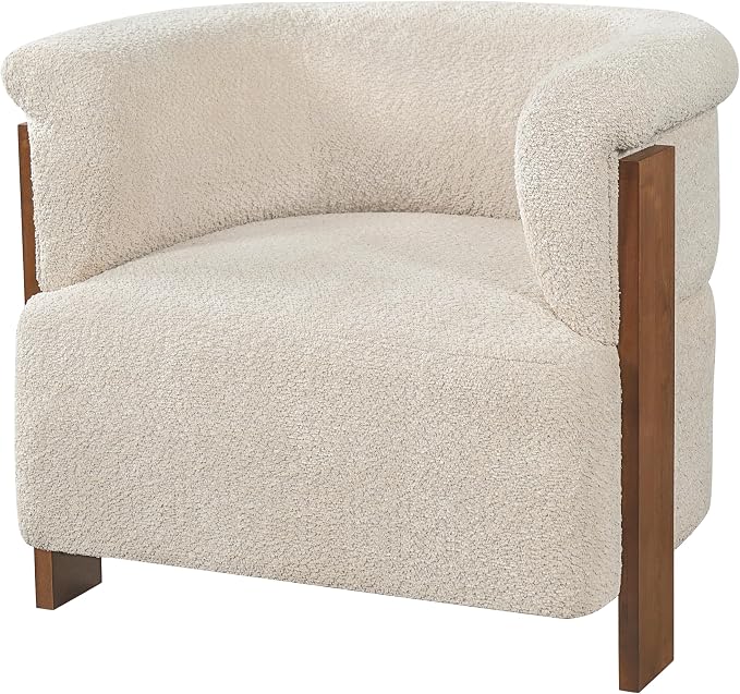 Merax 31.7" Mid-Century Teddy Fleece Barrel Accent Chair, Almond | Almond Teddy Fleece Upholstered Armchair, Modern Wraparound Lounge Chair for Living Room, Bedroom, Entryway