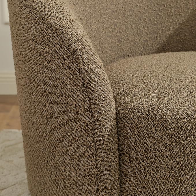 KINWELL 34" W Mid Century Modern Swivel Barrel Chair, Round Upholstered Boucle Swivel Accent Chairs, No Assembly Sofa Chair for Living Room Bedroom Reading Apartment Lounge Nursery(Teddy Brown)