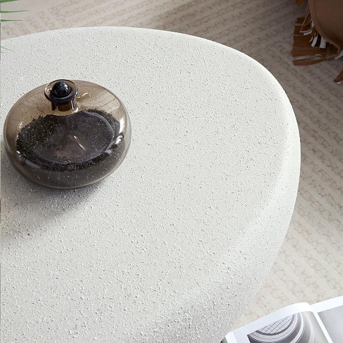 43.3" Faux Stone Oval Coffee Table, Modern Travertine Coffee Table, Small Accent Irregular Concrete Center Table, Contemporary End Side Table for Living Room Office Apartment, No Assembly