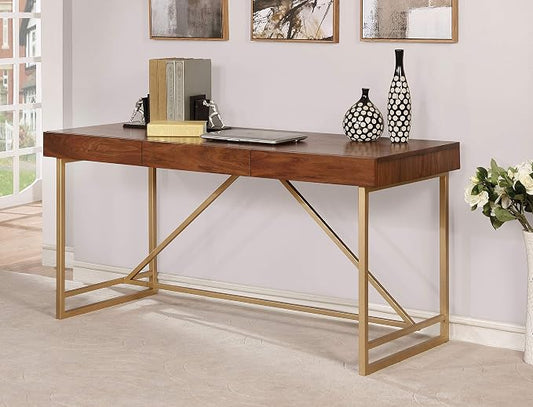 24/7 Shop at Home Jannie Modern 1-Drawer Wood Desk, Light Walnut