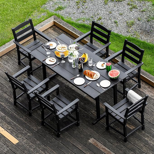 nalone Outdoor Dining Table for 6 - Person, 67"x32" Rectangular Patio Dining Table, All Weather HDPE Dining Table with Umbrella Hole(Black, 1 Table)