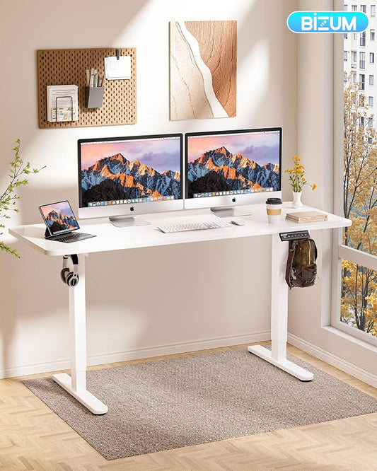BIZUM Electric Standing Desk 60 x 24 Inch Computer Desk-Gaming Desk White Home Office Desks Height Adjustable Memory Stand Up Computer Workstation
