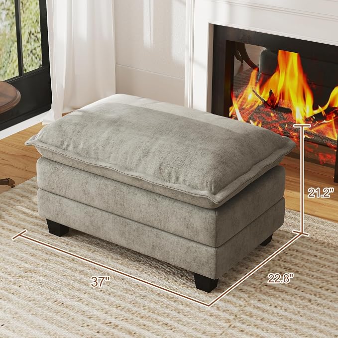WorthFurni Cloud Couch Ottoman Modular Sectional Sofa, Comfy Deep Seat Cushion for Apartment Living Room Bedroom (Grey)