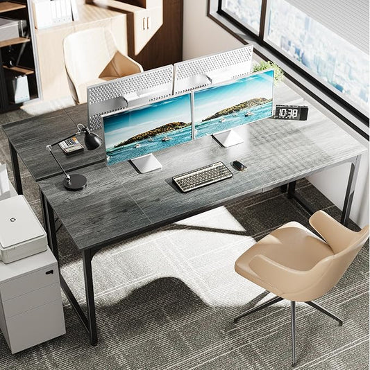 Huuger Computer Desk, 70 Inch Office Desk, Gaming Desk with Storage, Writing Desk Work Desk for Home Office, Study, Long Simple Desk, Large Legroom, Metal Frame, Grey