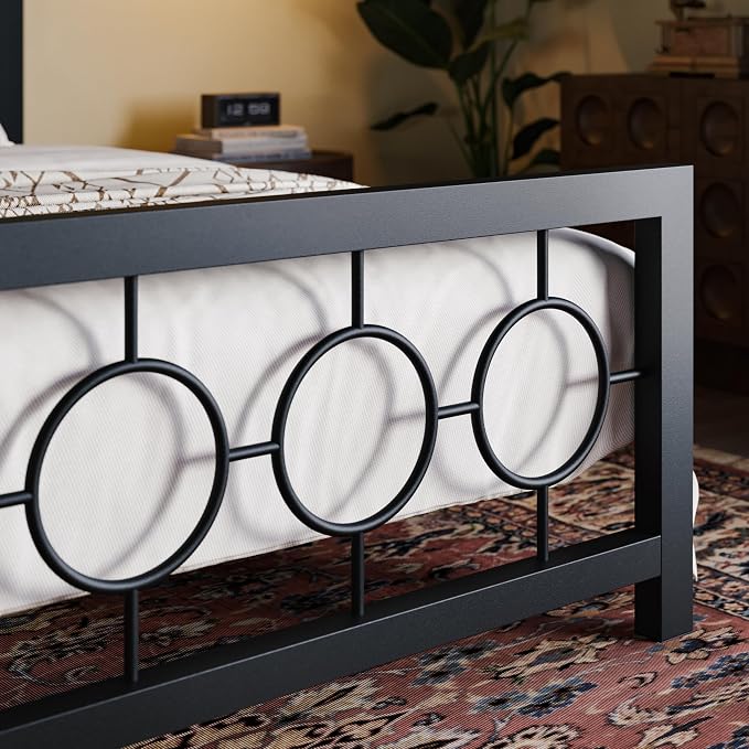 SHA CERLIN Full Size Metal Bed Frame with Vintage Circular Design Headboard and Footboard,No Box Spring Required,Easy Assembly,Noise-Free,Black
