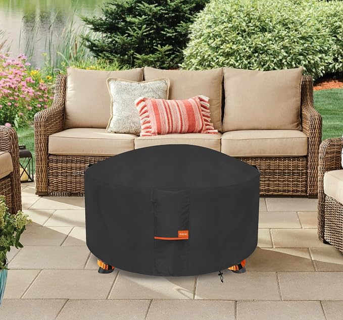 Fire Pit Cover,Outdoor Heavy Duty 600D 100% Waterproof Fire Pit Cover Round,Weatherproof Firepit Covers Round 56" Dia x 22" H,Black