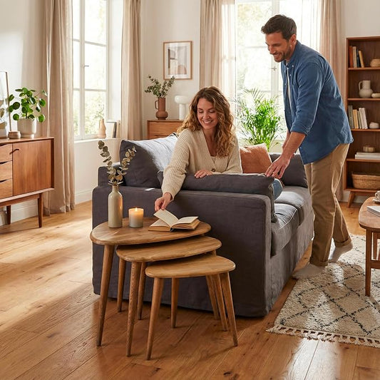 Ultimate Premium Products UPP Solid Nesting Table Set of 3- Chestnut Mid Century Pebble Tables with Tapered Legs – Wooden Home Furniture in a Retro Style - Chestnut