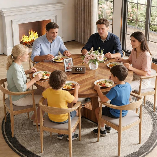 LITTLE TREE Round Dining Table for 4-6 People, 47 Inches Dining Room Table with Wooden Pedestal Base, Brown Dinner Tables, Circle Kitchen Tables for Dining Room, Kitchen, Living Room(Table Only)