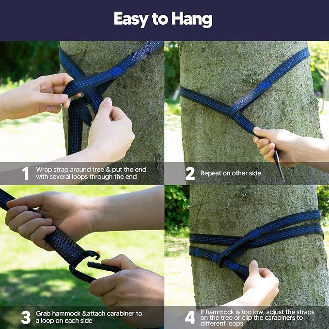 SUNCREAT Camping Hammock, Portable Hammocks with Tree Straps & Carrying Bag, Camping Essentials Gear, Dark Blue