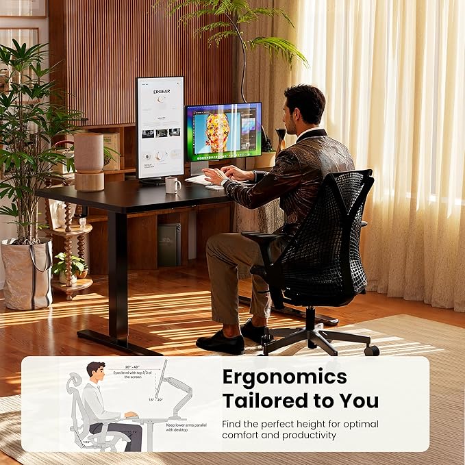 ErGear Height Adjustable Electric Standing Desk, 32 x 19 Inches Sit Stand up Desk, Memory Computer Home Office Desk, Vintage Brown