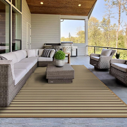 GENIMO Outdoor Rug for Patio Clearance, 6'x9' Reversible Plastic Straw Rugs, Lightweight Waterproof RV Camping Mat for Camper, Balcony, Deck, Backyard, Picnic, Brown & Beige