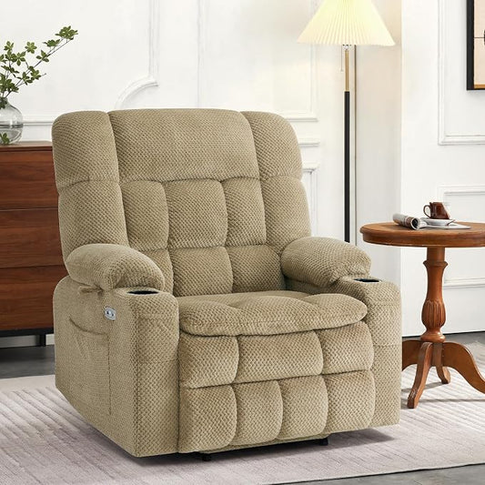MCombo Extra Wide Dual Motor Power Lift Recliner Chair for Elderly, Zero Gravity Lift Chair with Heat and Massage, Infinite Position Recliners for Big Man, USB Ports, Fabric R7897 (Medium-Wide, Beige)