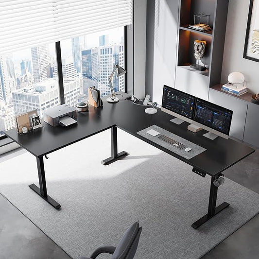 Klicelor L Shaped Standing Desk 75 x 61 Inch,Electric Height Adjustable Corner Desk with Cable Management & Power Outlets, Ergonomic Sit Stand Up Computer Table for Home Office,Black