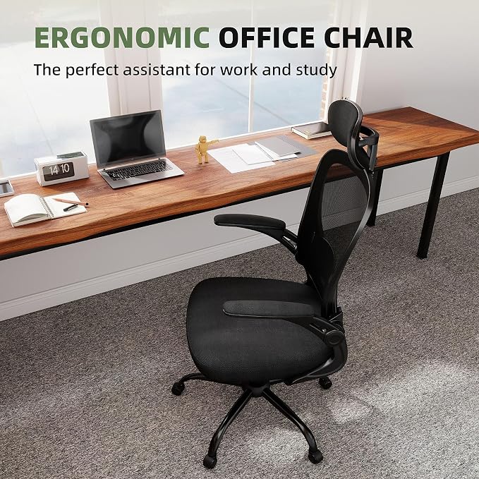 ralex-chair Ergonomic Office Chair with Adjustable Headrest & Lumbar Support, Computer Desk Chair with Flip-Up Armrests, Comfortable for Home, Office, Conference Room