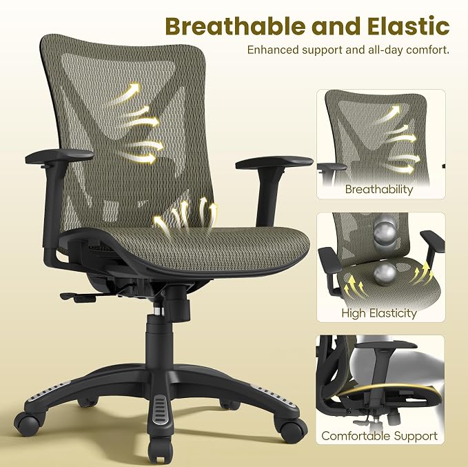 Ergonomic Office Chair, Mesh Computer Desk Chairs with Adjustable Lumbar Support, 3D Armrests, Tilt Function, Comfy Wide Seat, Swivel Executive Work Task Chair for Company and Home