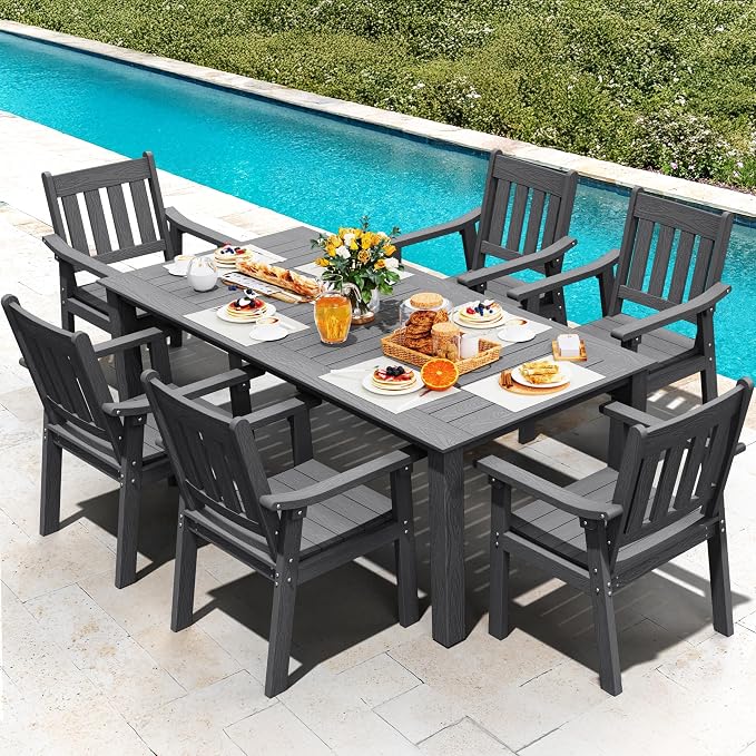 YEFU Patio Dining Chairs Set of 6: All Weather Outdoor Dining Chairs with Wide Curved Seat and Backrest - Outdoor Furniture Plastic for Outside Backyard/Garden/Porch/Deck 350lbs Capacity Grey