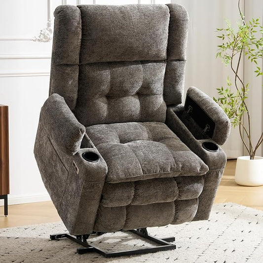 Power Lift Recliner Chair for Elderly with Massage and Heat, Dual Motor Electric Lift Chair with Arm Storage, Lay Flat Recliner for Big and Tall, Infinite Position, Gray