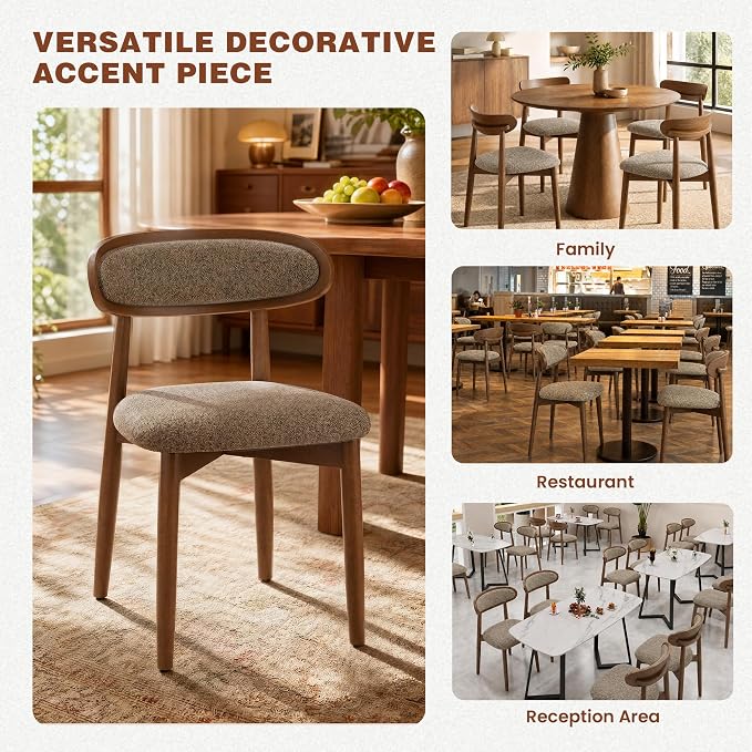 Wooden Dining Chairs Set of 4, Modern Fabric Upholstered Dining Room Chair, Kitchen Side Chairs, Farmhouse Dinner Chair with Curved Back for Kitchen, Camel