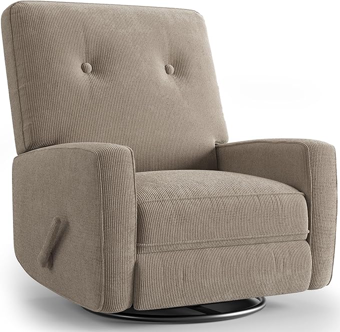IDEALHOUSE Recliner Chair, 360° Swivel Rocking Glider Chair for Adults with Adjustable Backrest & Footrest, Cozy Corduroy Upholstered Armchair for Living Rooms, Bedrooms, Apartments, Brown