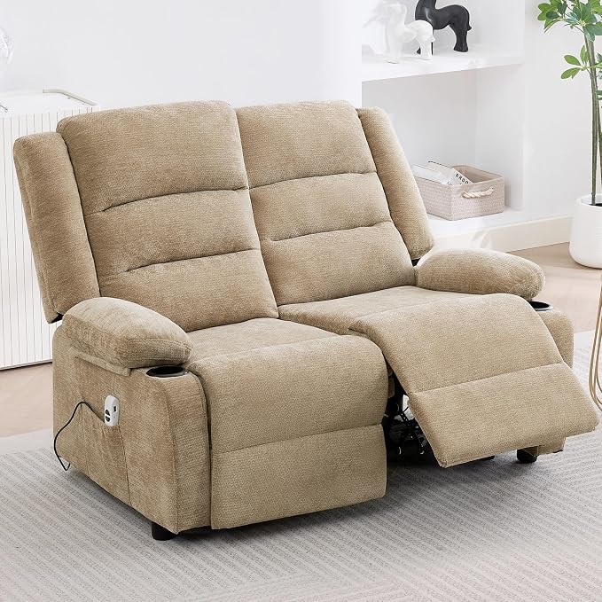 52Inch Reclining Loveseat Sofa,Power Loveseat Recliner,Electric Love seat Recliner Sofa for Bedroom,Living Room with Charging Ports,Brown