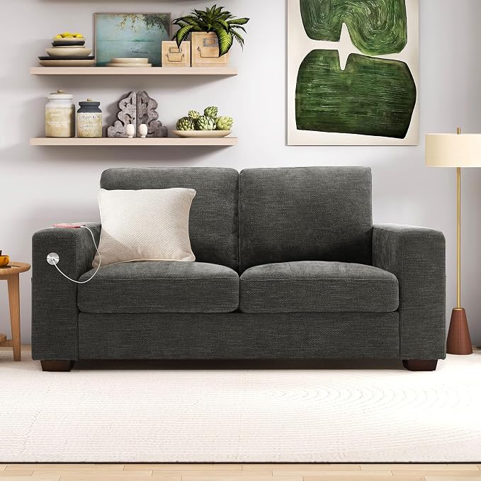 Hanherry 70" Sofa for Living Room, Modern Comfy Couch with Medium Firm Seat Cushion, Removable Cover,Wide Armrest,USB/Type-C Port,Chenille Fabric Couches for Small Space,Apartment