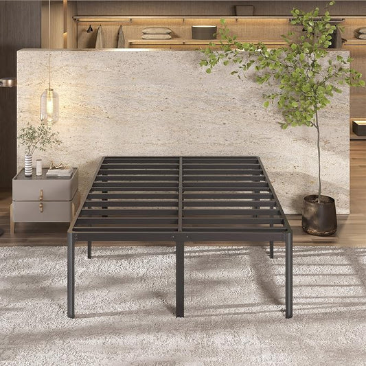 Lutown-Teen 22 Inch High Queen Bed Frame with Rounded Corner Legs, Heavy Duty Metal Queen Platform Bed Frame with Steel Slats Support, No Box Spring Needed, Noise Free, Easy Assembly